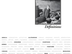 Couverture du livre Définitions d'Alain, collection Le Philosophe, Éditions Manucius. Photographie noir et blanc d'un professeur donnant un cours devant un tableau noir, face à des élèves. En dessous, une liste de mots-notions en majuscules (absolu, allégresse, concorde, courtoisie, démon, fanatisme, haine, ivresse, mensonge, peur...) répartis sur plusieurs lignes, certains mis en évidence en noir.
