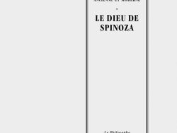 Couverture de livre d'aspect sobre et classique sur fond gris clair uni. Sur la partie droite, un grand cadre vertical à double bordure noire contient l'ensemble du texte. En haut du cadre, centré, se trouve le nom de l'auteur en caractères serif : « Victor Brochard ». En dessous, le surtitre est écrit en petites majuscules serif noires sur deux lignes : « ÉTUDES DE PHILOSOPHIE / ANCIENNE ET MODERNE », séparé du titre par un astérisque central : « * ». Le titre principal est écrit au centre en grands caractères serif majuscules noirs sur deux lignes : « LE DIEU DE / SPINOZA ». En bas, à l'intérieur du cadre, le nom de la collection est écrit en italique : « Le Philosophe ». En bas à droite, à l'extérieur du cadre, figure le nom de l'éditeur : « Éditions Manucius ».
