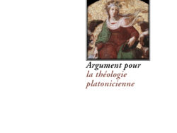 Couverture du livre « Argument pour la théologie platonicienne » de Marsile Ficin, publiée aux Éditions Manucius dans la collection « Le Philosophe ». La mise en page est épurée sur fond blanc : en haut à droite, une illustration encadrée montre une figure féminine de style Renaissance, drapée de rouge et de vert, sur un fond de mosaïque dorée. Le nom de l'auteur surplombe le cadre en lettres capitales, et le titre est inscrit en dessous dans une police cursive élégante. Les informations de l'éditeur figurent au bas de la page.