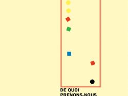 Couverture de livre sur fond jaune clair uni. En haut, une en-tête en caractères sans serif majuscules sur deux lignes indique le nom de la collection : « MODÉLISATIONS DES IMAGINAIRES » en noir, suivi de « INNOVATION ET CRÉATION » en rouge. Sur la partie droite, le nom de l'auteur est inscrit en petites majuscules noires soulignées : « LIONEL NACCACHE », surmontant un grand cadre vertical à bordure rouge qui contient une série de petits motifs géométriques simples de couleur (cercles et carrés de différentes teintes). Sous le cadre, le titre principal est écrit en grands caractères sans serif majuscules noirs sur trois lignes : « DE QUOI / PRENONS-NOUS / CONSCIENCE? ». Tout en bas, le nom de l'éditeur est espacé horizontalement sur toute la largeur : « É D I T I O N S M A N U C I U S ».