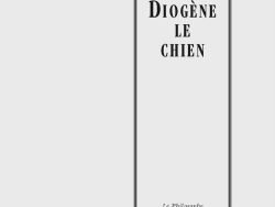 Couverture de livre d'aspect sobre et classique sur fond gris clair uni. Sur la partie droite, un grand cadre vertical à double bordure noire contient l'ensemble du texte. En haut du cadre, centré, se trouve le nom de l'auteur en caractères serif : « Paul Hervieu ». Le titre principal est écrit au centre en grands caractères serif majuscules noirs sur trois lignes : « DIOGÈNE / LE / CHIEN ». En bas, à l'intérieur du cadre, le nom de la collection est écrit en italique : « Le Philosophe ». En bas à droite, à l'extérieur du cadre, figure le nom de l'éditeur : « Éditions Manucius ».