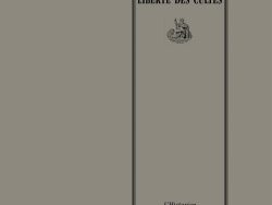 Couverture de livre d'aspect sobre et classique, de couleur beige-gris. Sur la partie droite, un grand rectangle à double bordure noire encadre le titre. En haut de ce cadre, en majuscules noires, il est écrit : 'ABBÉ GRÉGOIRE', suivi de 'DISCOURS SUR LA LIBERTÉ DES CULTES'. Juste en dessous du titre, une petite gravure ancienne en noir et blanc représente une figure féminine allégorique (la République ou la Liberté) assise avec des attributs. En bas du cadre, en plus petits caractères, on lit 'L’Historien' puis 'Éditions Manucius'.
