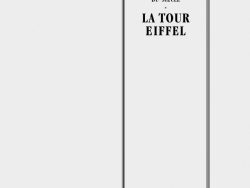 Couverture de livre sur fond gris clair uni. Sur la partie droite, un cadre vertical à double bordure noire contient la majorité des textes. En haut du cadre, centré, se trouve le nom de l'auteur en caractères serif noirs : « J.-B. Dumont », surmontant le titre de l'ouvrage collectif ou de la collection en majuscules noires sur deux lignes : « LES GRANDS TRAVAUX / DU SIÈCLE ». En dessous d'un astérisque « * », le titre principal est inscrit en grands caractères serif majuscules noirs sur deux lignes : « LA TOUR / EIFFEL ». Tout en bas, à l'extérieur du cadre, figure le nom de l'éditeur en caractères serif noirs : « Éditions Manucius ».