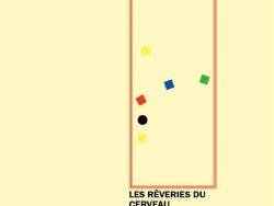 Couverture de livre d'aspect graphique sur fond jaune pâle uni. En haut, le nom de la collection est écrit en majuscules espacées sur deux lignes : « MODÉLISATIONS DES IMAGINAIRES » en noir et « INNOVATION ET CRÉATION » en rouge. Sur la partie droite, un cadre vertical composé de deux liserés rouges contient plusieurs formes géométriques de couleurs primaires et secondaires (cercles et carrés noirs, jaunes, bleus, rouges, verts) disposées de manière abstraite. Au-dessus du cadre, souligné d'un liseré rouge, le nom de l'auteur est écrit en caractères sans serif majuscules noirs : « ROLAND JOUVENT ». En dessous du cadre, le titre principal est écrit en majuscules gras noirs sur deux lignes : « LES RÊVERIES DU CERVEAU », suivi du sous-titre : « ÉMOTIONS ET TECHNOLOGIES ». Tout en bas de la page, le nom de l'éditeur est disposé en majuscules très espacées : « É D I T I O N S M A N U C I U S ».