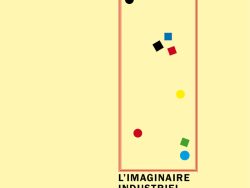 Couverture de livre sur fond jaune clair uni. En haut, une en-tête en caractères sans serif majuscules sur deux lignes indique le nom de la collection : « MODÉLISATIONS DES IMAGINAIRES » en noir, suivi de « INNOVATION ET CRÉATION » en rouge. Sur la partie droite, le nom de l'auteur est inscrit en petites majuscules noires soulignées : « PIERRE MUSSO », surmontant un grand cadre vertical à bordure rouge qui contient une série de petits motifs géométriques simples de couleur (cercles et carrés de différentes teintes). Sous le cadre, le titre principal est écrit en grands caractères sans serif majuscules noirs sur deux lignes : « L’IMAGINAIRE / INDUSTRIEL ». Tout en bas, le nom de l'éditeur est espacé horizontalement sur toute la largeur : « É D I T I O N S M A N U C I U S ».