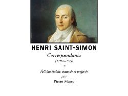 Couverture du livre Correspondance (1782-1825) de Henri Saint-Simon, édition établie, annotée et préfacée par Pierre Musso, collection Le Philosophe, Éditions Manucius. Portrait peint d'Henri Saint-Simon en costume et jabot de la fin du XVIIIe siècle, sur fond vert sombre.