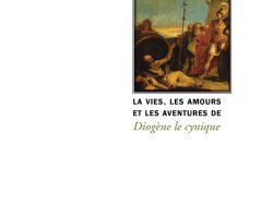 Couverture de livre en couleurs : une peinture classique au centre représentant une scène antique dynamique, avec des figures drapées en toge – un homme barbu étendu au sol, entouré de compagnons en armure et de femmes en robe fluide, sous un ciel rosé au crépuscule, évoquant un épisode mythologique ou historique. En haut, le nom de l'auteur C. M. Wieland en lettres majuscules. Le titre « La vie, les amours et les aventures de Diogène le cynique » s'étend en bas en caractères élégants. En pied, l'éditeur Éditions Manucius et la collection « Le Philosophe ».