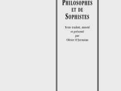 Couverture de livre d'aspect sobre et classique sur fond gris clair uni. Sur la partie droite, un grand cadre vertical à double bordure noire contient l'ensemble du texte. En haut du cadre, centré, se trouve le nom de l'auteur en caractères serif : « Eunape de Sardes ». Le titre principal est écrit au centre en grands caractères serif majuscules noirs sur quatre lignes : « VIES DE / PHILOSOPHES / ET DE / SOPHISTES ». En dessous figure la mention : « Texte traduit, annoté / et présenté / par / Olivier D’Jeranian ». En bas, à l'intérieur du cadre, le nom de la collection est écrit en italique : « Le Philosophe ». En bas à droite, à l'extérieur du cadre, figure le nom de l'éditeur : « Éditions Manucius ».